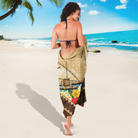 Personalised Bula Vinaka Fiji Drua Sarong Fijian Traditional Canoe Tapa Cloth Beige