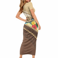 Personalised Bula Vinaka Fiji Drua Short Sleeve Bodycon Dress Fijian Traditional Canoe Tapa Cloth Beige