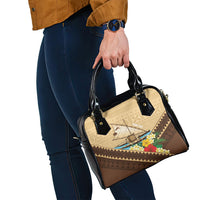 Personalised Bula Vinaka Fiji Drua Shoulder Handbag Fijian Traditional Canoe Tapa Cloth Beige