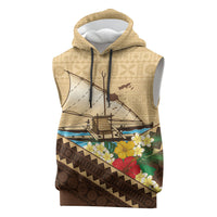 Personalised Bula Vinaka Fiji Drua Sleeveless Hoodie Fijian Traditional Canoe Tapa Cloth Beige LT14 Beige - Polynesian Pride