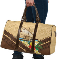 Personalised Bula Vinaka Fiji Drua Travel Bag Fijian Traditional Canoe Tapa Cloth Beige