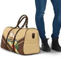 Personalised Bula Vinaka Fiji Drua Travel Bag Fijian Traditional Canoe Tapa Cloth Beige