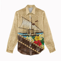 Personalised Bula Vinaka Fiji Drua Women Casual Shirt Fijian Traditional Canoe Tapa Cloth Beige