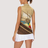 Personalised Bula Vinaka Fiji Drua Women Sleeveless Polo Shirt Fijian Traditional Canoe Tapa Cloth Beige