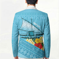 Personalised Bula Vinaka Fiji Drua Blazer Fijian Traditional Canoe Tapa Cloth Blue