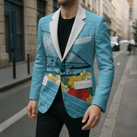 Personalised Bula Vinaka Fiji Drua Blazer Fijian Traditional Canoe Tapa Cloth Blue