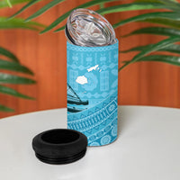 Personalised Bula Vinaka Fiji Drua 4 in 1 Can Cooler Tumbler Fijian Traditional Canoe Tapa Cloth Blue