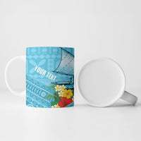 Personalised Bula Vinaka Fiji Drua Ceramic Mug Fijian Traditional Canoe Tapa Cloth Blue