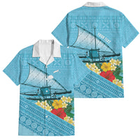 Personalised Bula Vinaka Fiji Drua Family Matching Off Shoulder Maxi Dress and Hawaiian Shirt Fijian Traditional Canoe Tapa Cloth Blue LT14 Dad's Shirt - Short Sleeve Blue - Polynesian Pride