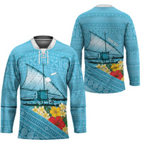Personalised Bula Vinaka Fiji Drua Hockey Jersey Fijian Traditional Canoe Tapa Cloth Blue