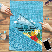Personalised Bula Vinaka Fiji Drua Puzzle Fijian Traditional Canoe Tapa Cloth Blue
