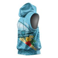 Personalised Bula Vinaka Fiji Drua Sleeveless Hoodie Fijian Traditional Canoe Tapa Cloth Blue