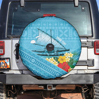 Personalised Bula Vinaka Fiji Drua Spare Tire Cover Fijian Traditional Canoe Tapa Cloth Blue