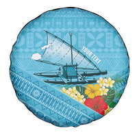 Personalised Bula Vinaka Fiji Drua Spare Tire Cover Fijian Traditional Canoe Tapa Cloth Blue