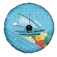 Personalised Bula Vinaka Fiji Drua Spare Tire Cover Fijian Traditional Canoe Tapa Cloth Blue