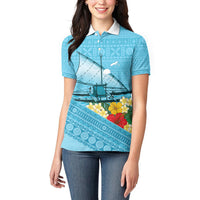 Personalised Bula Vinaka Fiji Drua Women Polo Shirt Fijian Traditional Canoe Tapa Cloth Blue