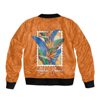 Aloha Hawaii Pua Manu Bomber Jacket Hawaiian Bird of Paradise Flowers Stylized Stamp LT14 - Polynesian Pride