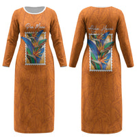 Aloha Hawaii Pua Manu Couples Matching Long Sleeve Bodycon Dress and Long Sleeve Button Shirt Hawaiian Bird of Paradise Flowers Stylized Stamp LT14 - Polynesian Pride