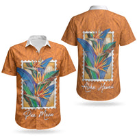 Aloha Hawaii Pua Manu Couples Matching Mermaid Dress and Hawaiian Shirt Hawaiian Bird of Paradise Flowers Stylized Stamp LT14 - Polynesian Pride