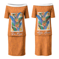 Aloha Hawaii Pua Manu Couples Matching Puletasi and Hawaiian Shirt Hawaiian Bird of Paradise Flowers Stylized Stamp LT14 - Polynesian Pride