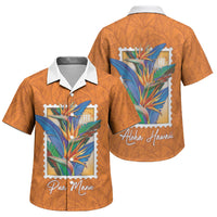Aloha Hawaii Pua Manu Family Matching Off Shoulder Short Dress and Hawaiian Shirt Hawaiian Bird of Paradise Flowers Stylized Stamp LT14 Son's Shirt Orange - Polynesian Pride