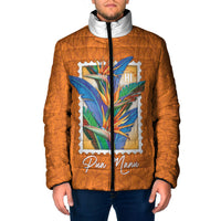 Aloha Hawaii Pua Manu Padded Jacket Hawaiian Bird of Paradise Flowers Stylized Stamp LT14 Men Orange - Polynesian Pride