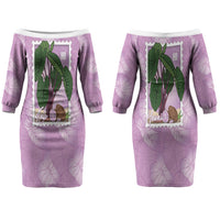 Aloha Hawaii Kalo Couples Matching Off The Shoulder Long Sleeve Dress and Long Sleeve Button Shirt Hawaiian Taro Leaves Stylized Stamp LT14 - Polynesian Pride