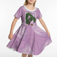 Aloha Hawaii Kalo Kid Short Sleeve Dress Hawaiian Taro Leaves Stylized Stamp