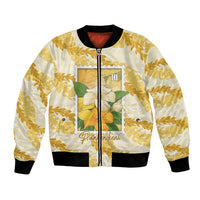 Aloha Hawaii Puakenikeni Bomber Jacket Hawaiian Lei Palaka Motifs Stylized Stamp