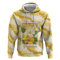 Aloha Hawaii Puakenikeni Hoodie Hawaiian Lei Palaka Motifs Stylized Stamp LT14 Pullover Hoodie Yellow - Polynesian Pride