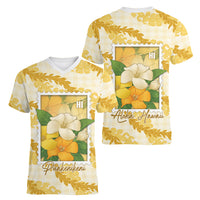 Aloha Hawaii Puakenikeni Women V-Neck T-Shirt Hawaiian Lei Palaka Motifs Stylized Stamp
