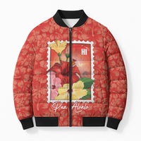Aloha Hawaii Pua Aloalo Bomber Puffer Jacket Hawaiian Hibiscus Flowers Stylized Stamp LT14 Unisex Red - Polynesian Pride