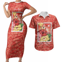 Aloha Hawaii Pua Aloalo Couples Matching Short Sleeve Bodycon Dress and Hawaiian Shirt Hawaiian Hibiscus Flowers Stylized Stamp LT14 Red - Polynesian Pride