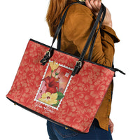 Aloha Hawaii Pua Aloalo Leather Tote Bag Hawaiian Hibiscus Flowers Stylized Stamp