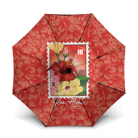 Aloha Hawaii Pua Aloalo Umbrella Hawaiian Hibiscus Flowers Stylized Stamp LT14 One Size Folded 11.42 inch Opened Diameter 37.4 inch Red - Polynesian Pride