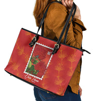 Aloha Hawaii Ohia Lehua Leather Tote Bag Hawaiian Lei Stylized Stamp