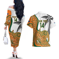 Custom Fiji And Australia Rugby Couples Matching Off The Shoulder Long Sleeve Dress and Hawaiian Shirt Fijian Palm Tree Mix Aussie Kangaroo LT14 - Polynesian Pride