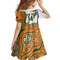 Custom Fiji And Australia Rugby Family Matching Off The Shoulder Long Sleeve Dress and Hawaiian Shirt Fijian Palm Tree Mix Aussie Kangaroo LT14 - Polynesian Pride