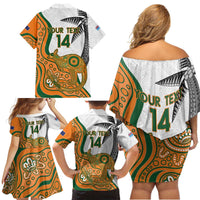 Custom Fiji And Australia Rugby Family Matching Off Shoulder Short Dress and Hawaiian Shirt Fijian Palm Tree Mix Aussie Kangaroo LT14 - Polynesian Pride
