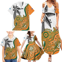 Custom Fiji And Australia Rugby Family Matching Summer Maxi Dress and Hawaiian Shirt Fijian Palm Tree Mix Aussie Kangaroo LT14 - Polynesian Pride