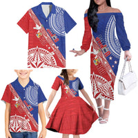 Tonga and Samoa Rugby Custom Family Matching Off The Shoulder Long Sleeve Dress and Hawaiian Shirt Ikale Tahi Manu Samoa Together LT14 - Polynesian Pride