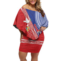 Tonga and Samoa Rugby Custom Family Matching Off Shoulder Short Dress and Hawaiian Shirt Ikale Tahi Manu Samoa Together - Polynesian Pride