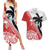 Fiji and Tonga Rugby Custom Couples Matching Summer Maxi Dress and Hawaiian Shirt Flying Fijians Ikale Tahi Together Pacific LT14 Red - Polynesian Pride