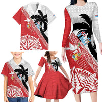 Fiji and Tonga Rugby Custom Family Matching Long Sleeve Bodycon Dress and Hawaiian Shirt Flying Fijians Ikale Tahi Together Pacific LT14 - Polynesian Pride
