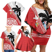 Fiji and Tonga Rugby Custom Family Matching Off Shoulder Short Dress and Hawaiian Shirt Flying Fijians Ikale Tahi Together Pacific LT14 - Polynesian Pride