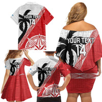 Fiji and Tonga Rugby Custom Family Matching Off Shoulder Short Dress and Hawaiian Shirt Flying Fijians Ikale Tahi Together Pacific LT14 - Polynesian Pride