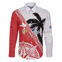 Fiji and Tonga Rugby Custom Family Matching Puletasi and Hawaiian Shirt Flying Fijians Ikale Tahi Together Pacific LT14 Dad's Shirt - Long Sleeve Red - Polynesian Pride