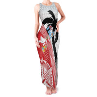Fiji and Tonga Rugby Custom Family Matching Tank Maxi Dress and Hawaiian Shirt Flying Fijians Ikale Tahi Together Pacific LT14 Mom's Dress Red - Polynesian Pride