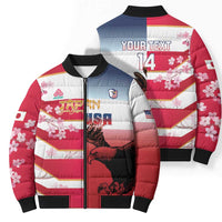 USA and Japan Rugby Custom Bomber Puffer Jacket Eagles Brave Blossoms Together Pacific - Polynesian Pride