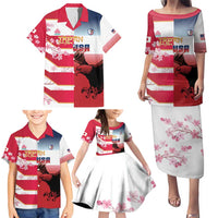 USA and Japan Rugby Custom Family Matching Puletasi and Hawaiian Shirt Eagles Brave Blossoms Together Pacific - Polynesian Pride